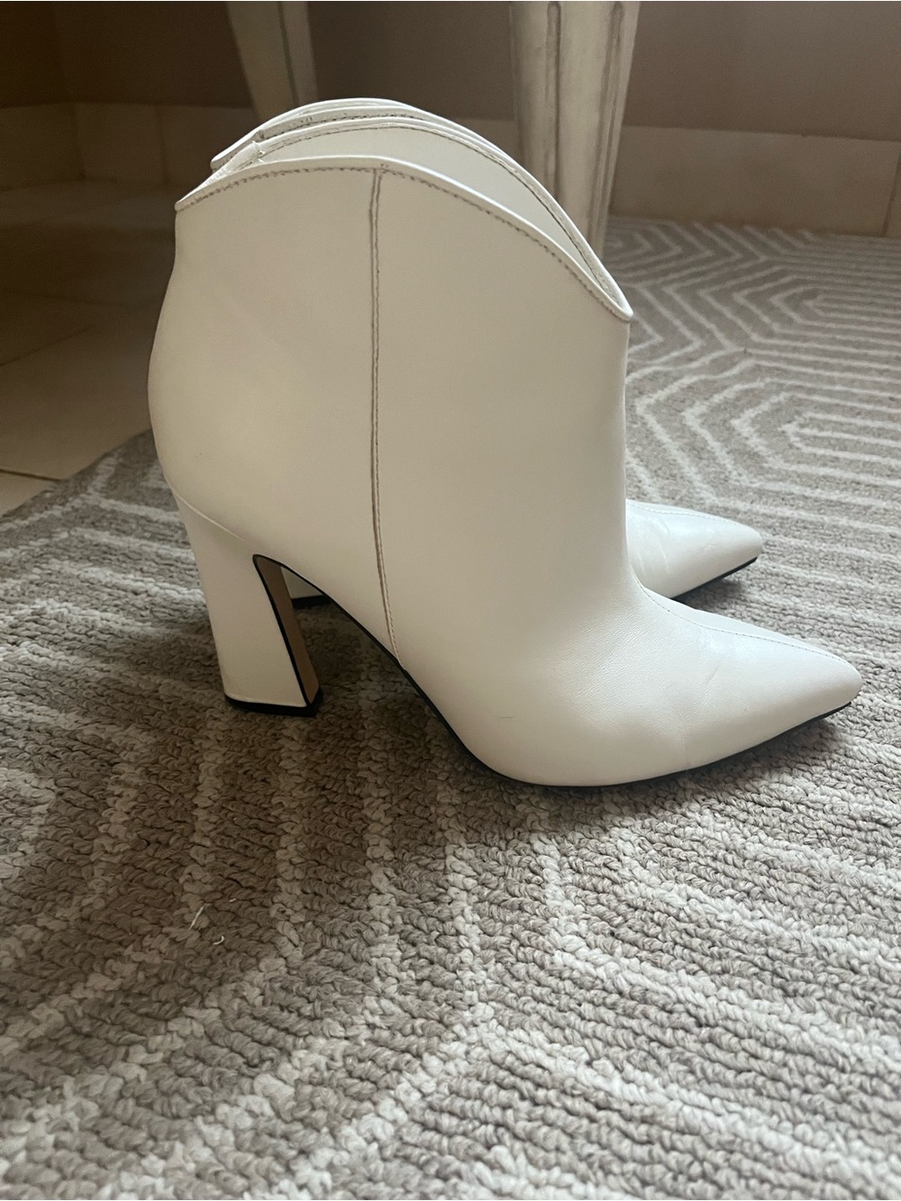 Marc Fisher White Pointed Toe Block Heel Ankle Booties